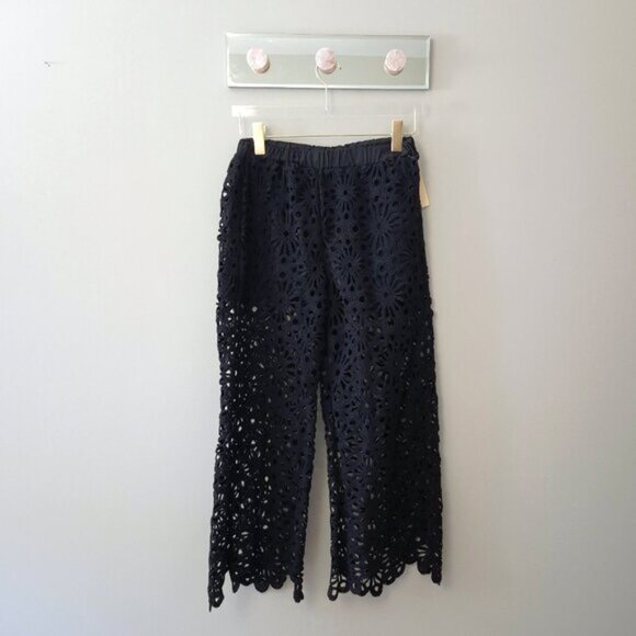 NWT 4Our Dreamers black cotton open weave crochet pants L - Picture 5 of 9